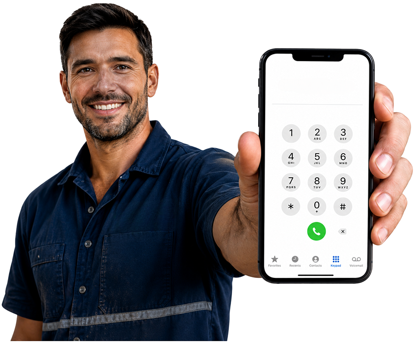 Petersham Blocked Drains plumber holding a phone — call 1300 261 965