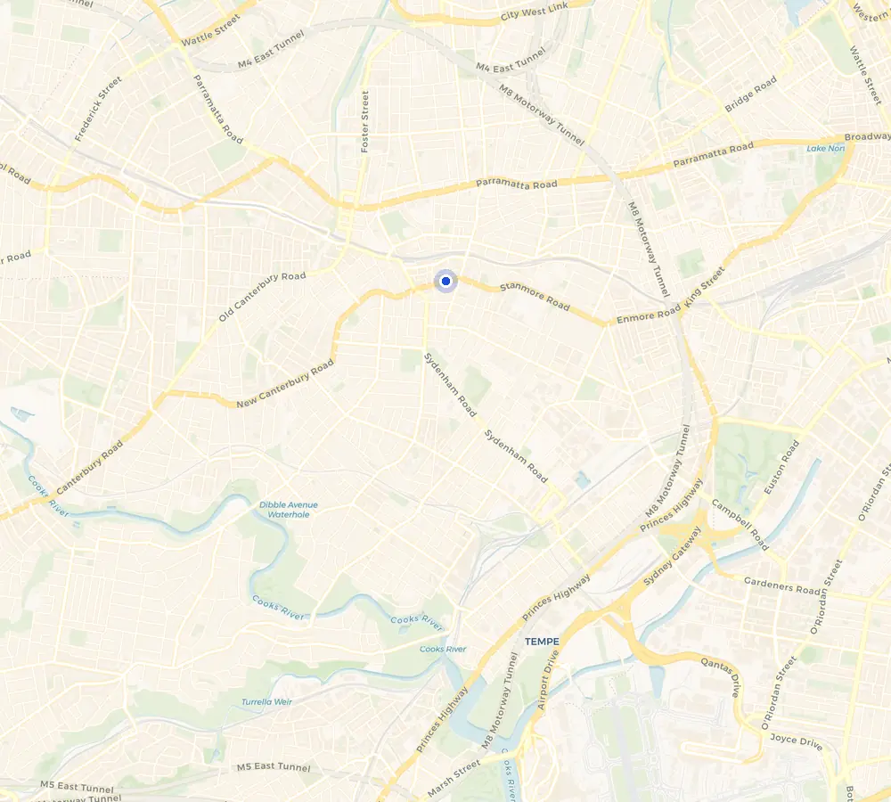 Map of the Petersham service area and the surrounding Inner West, showing Petersham and the nearby streets we cover.