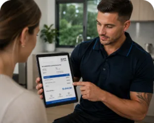 Plumber explaining a service estimate in Petersham