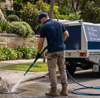 Cutting tree roots out of a Petersham drain